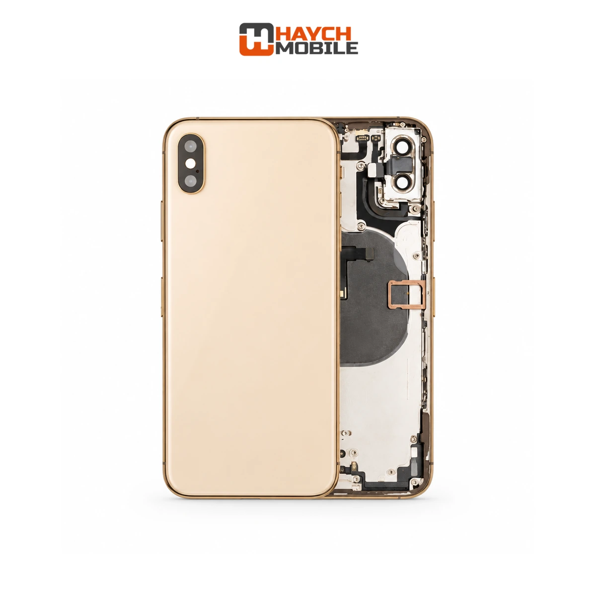 iPhone XS Compatible Back Housing [with Power and Volume Flex] [A+] [Gold] Rear Housing