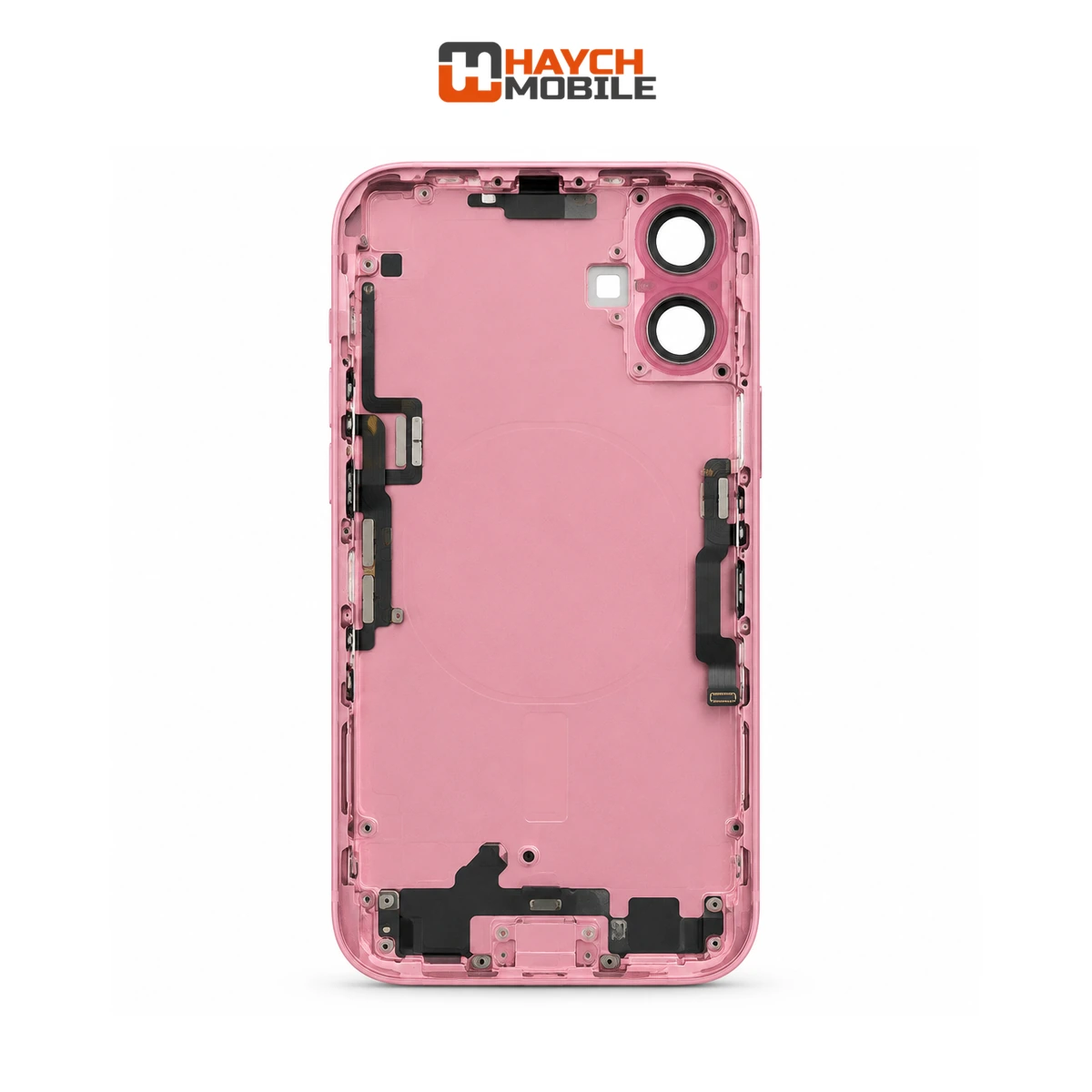 iPhone 16 Compatible Back Housing [with Power and Volume Flex] [A+] [Pink] Rear Housing