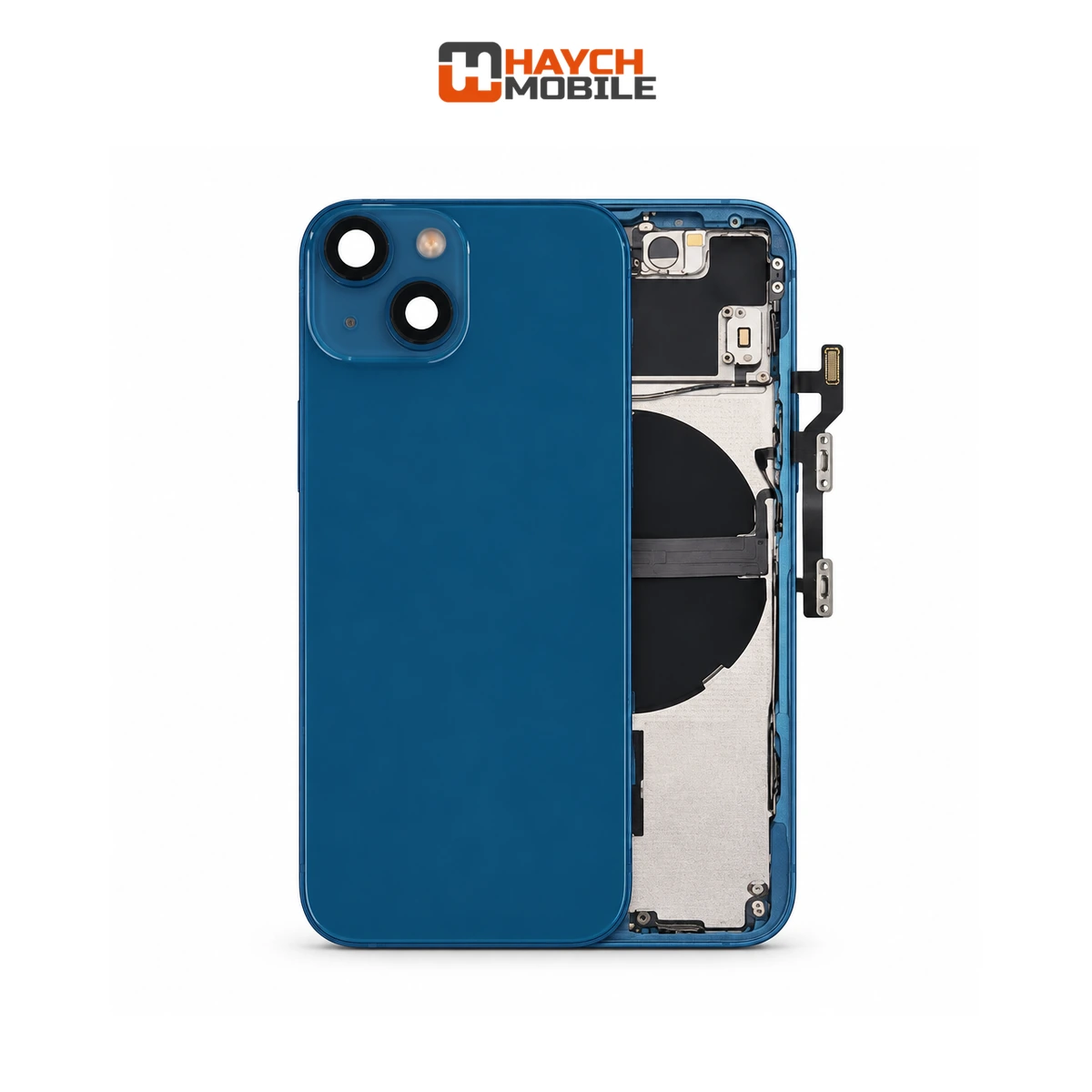 iPhone 13 Mini Compatible Back Housing [with Power and Volume Flex] [A+] [Blue] Rear Housing