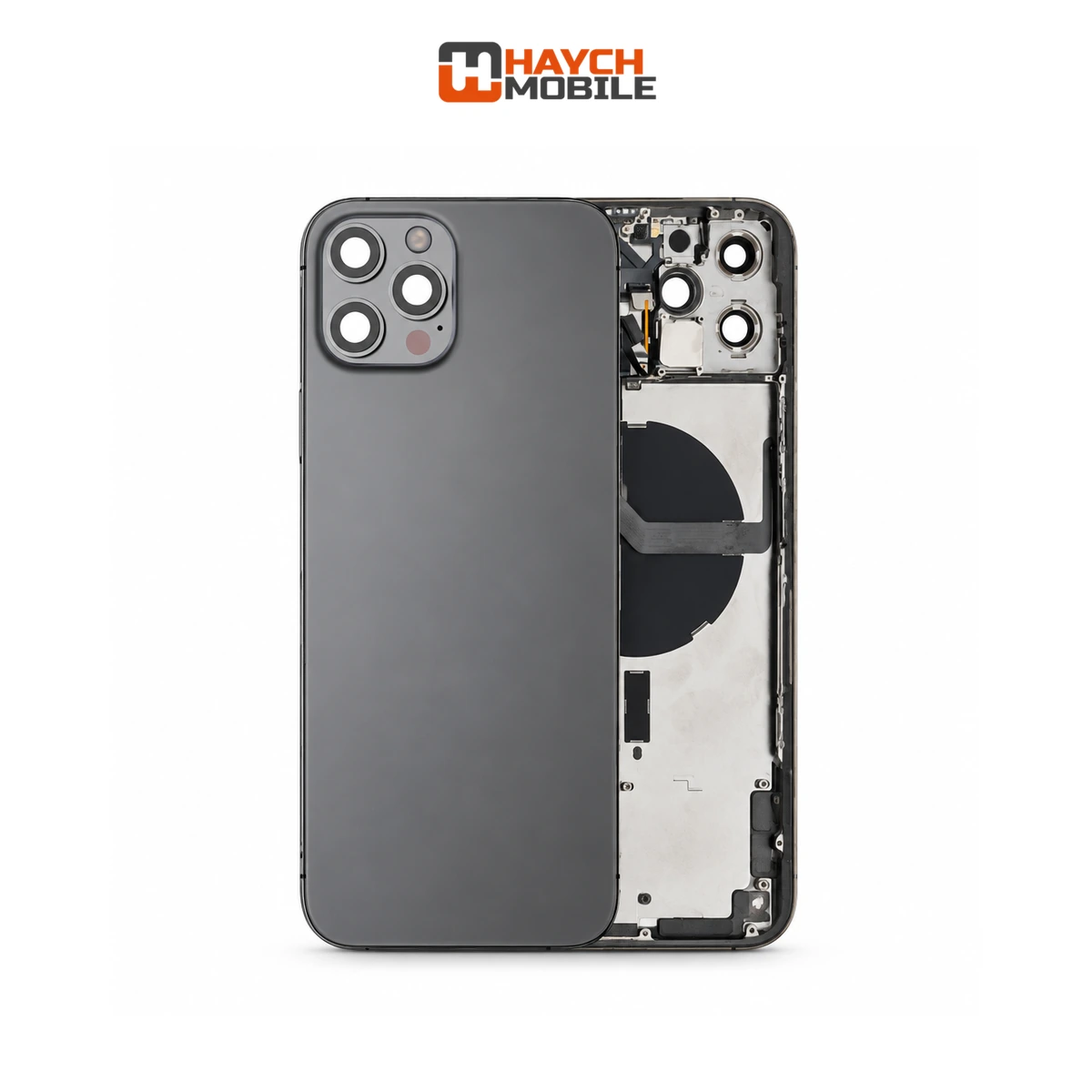 iPhone 12 Pro Max Compatible Back Housing [with Power and Volume Flex] [A+] [Graphite] Rear Housing